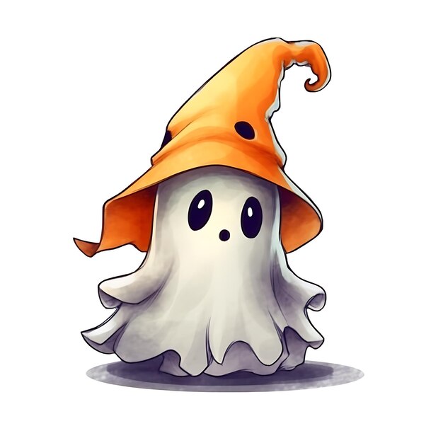 Happy Halloween Ghost Cute Ghost with Pumpkin Spooky Season Halloween Boo Cartoon Illustration