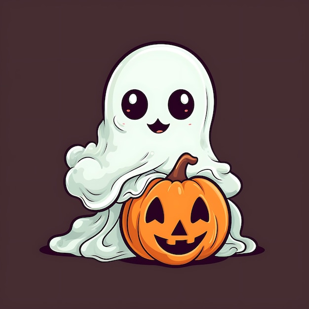 Photo happy halloween ghost cute ghost with pumpkin spooky season halloween boo cartoon illustration