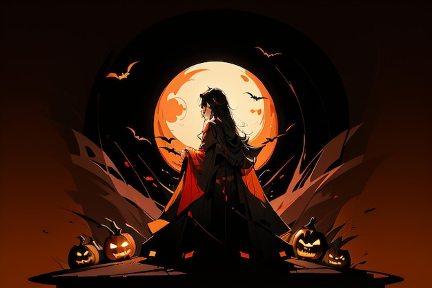 Happy Halloween Girl Event Background Wallpaper Promotional Poster Design Illustration Cartoon