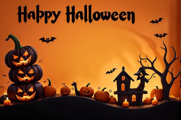 Photo happy halloween group of 3d illustration pumpkin on treat or trick fun party celebration background