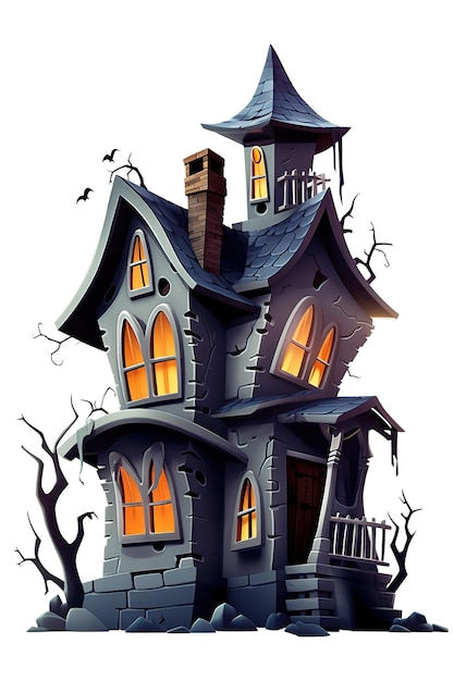 Happy Halloween haunted house isolated on white Generative ai