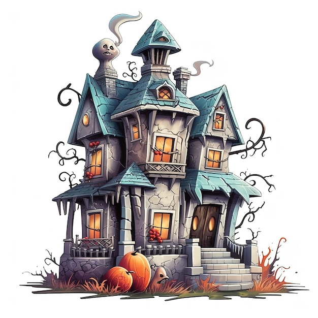 Photo happy halloween haunted house isolated on white generative ai