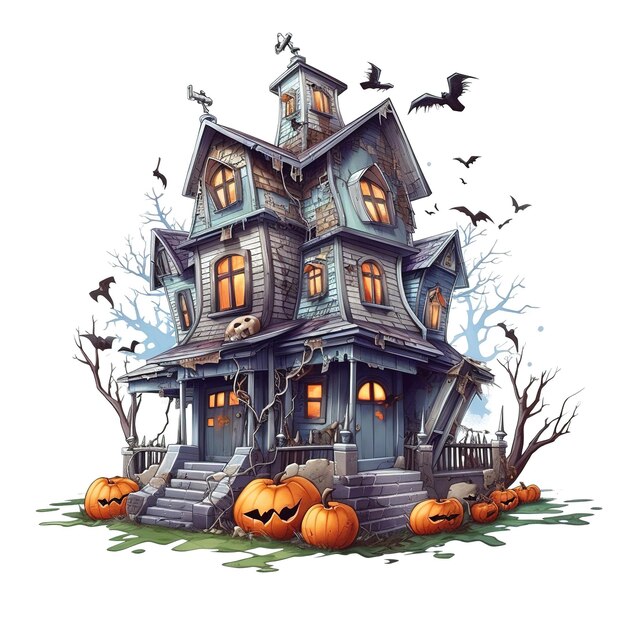 Happy Halloween haunted house isolated on white Generative ai