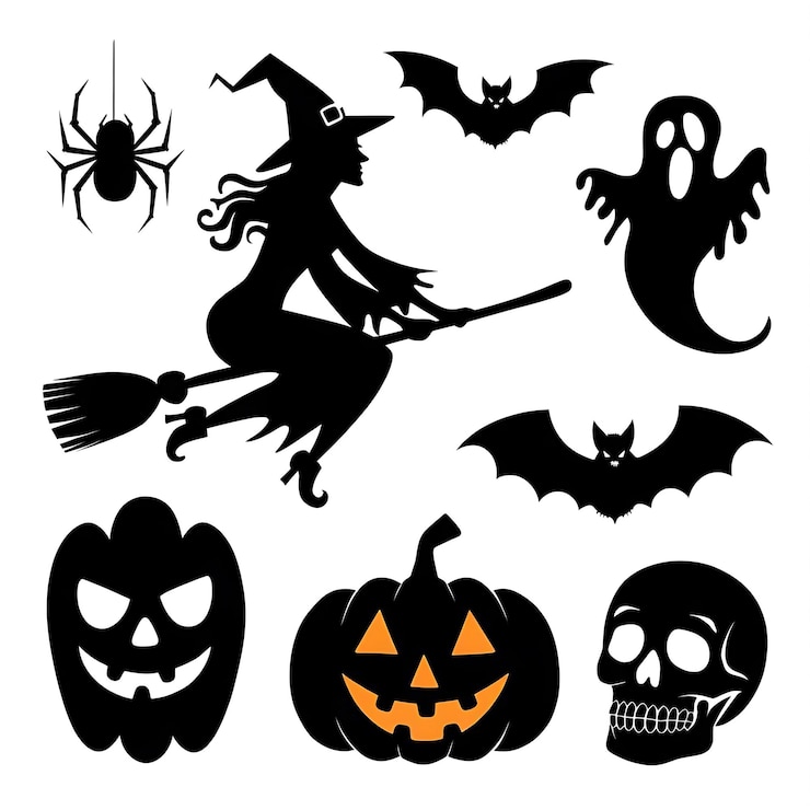 Photo happy halloween icons set