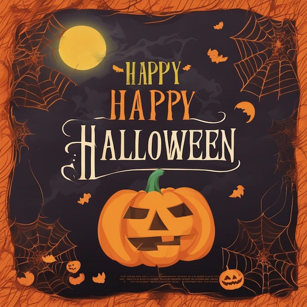 Photo a happy halloween invitation card with scry house and horror bat and pumpkins