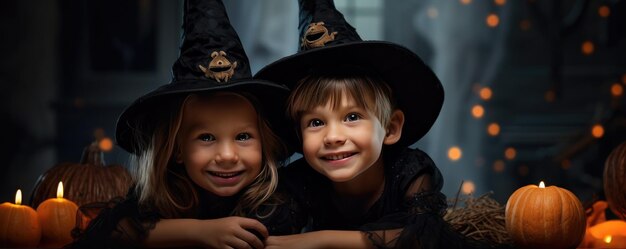 Happy Halloween Kinderen in Carnaval-kostuums Enge Halloween-nacht Generatieve ai