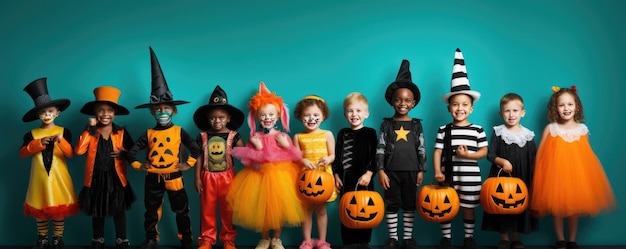 Happy Halloween Kinderen in Carnaval-kostuums Enge Halloween-nacht Generatieve ai