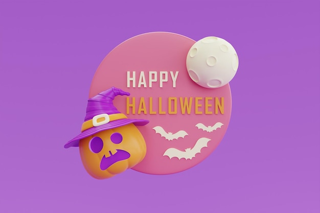 Happy Halloween met JackoLantern pompoenen karakter op paarse achtergrond traditionele oktober vakantie 3D-rendering