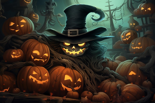 Happy Halloween Night in a Fantasy Party illustration background