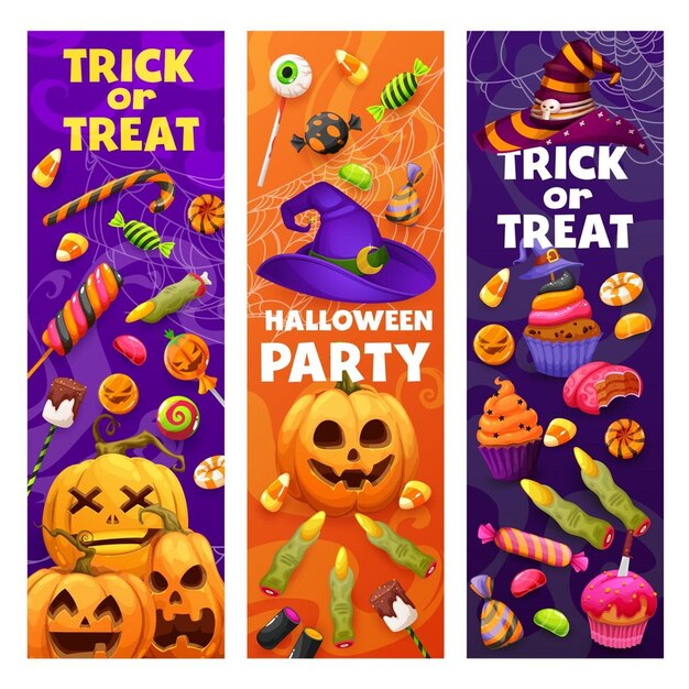 Photo happy halloween party cartoon vector banners