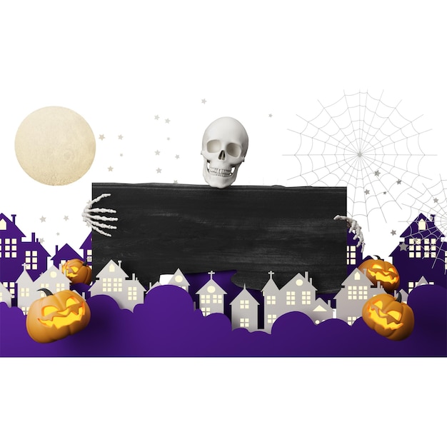 Happy halloween party posters set met nachtwolken en pompoenen in cartoon afbeelding volle maan