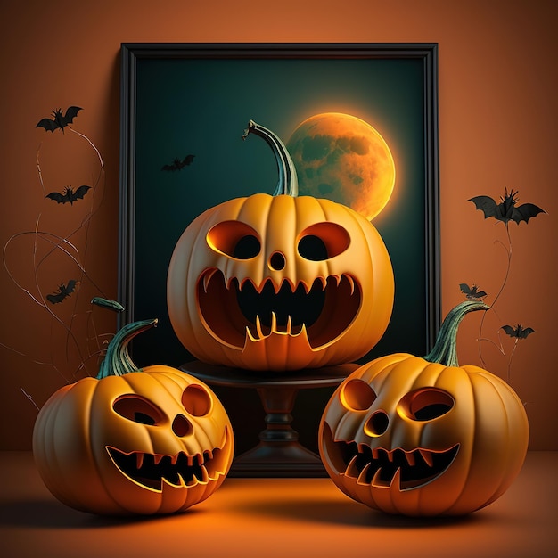 Happy Halloween-spandoeksjabloon met halloween-pompoen en Halloween-elementen Ai gegenereerd