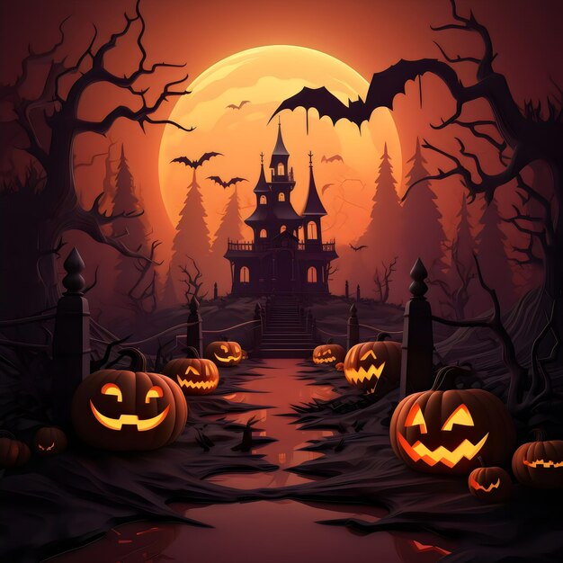 Happy Halloween spooky design in 3d style illustration background