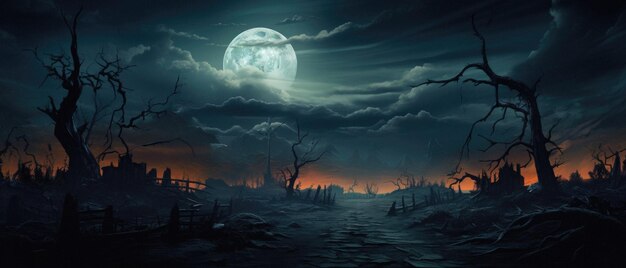 Happy halloween spooky scary moon night scene horror landscape background