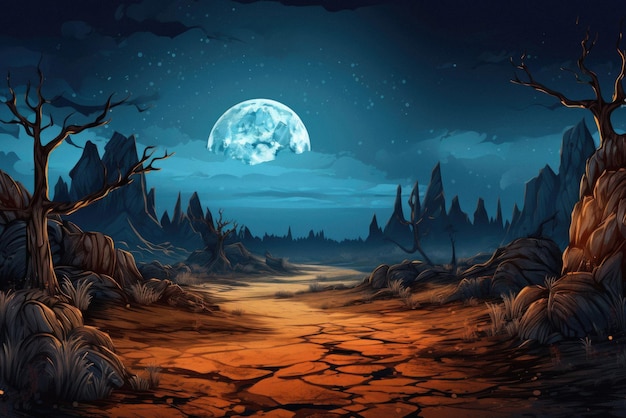 Happy halloween spooky scary moon night scene horror landscape background