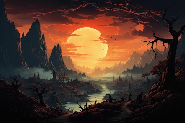 Счастливый Хэллоуин жуткая страшная луна ночная сцена ужас пейзаж фон