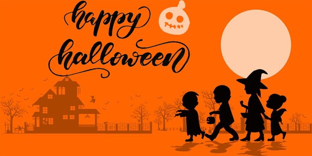 ハッピーハロウィーンのトリックオアトリートのフラットデザインの子供のパーティーイラストへの招待状