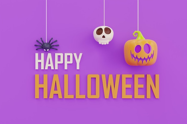 Happy Halloween with JackoLantern pumpkins character on purple background traditional october holiday 3d rendering