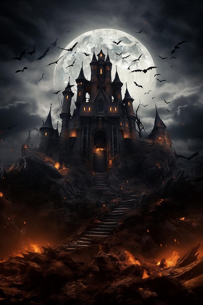 Happy halloween with night and scary castle