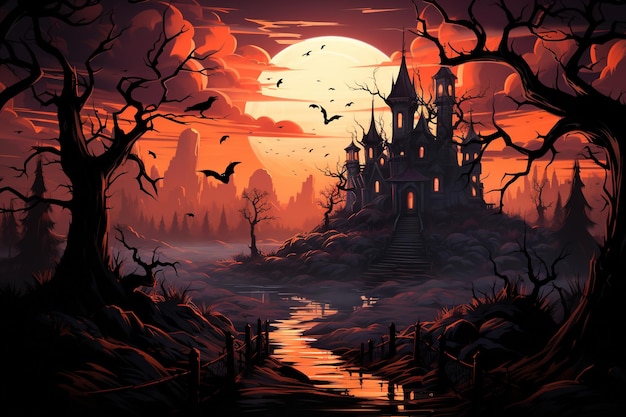 Happy Halloween with Pumpkins Spooky Celebration and Spooky Decorations Set the Haunted Scene (Halloween met pompoenen)