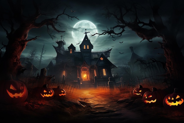 Happy Halloween with Pumpkins Spooky Celebration and Spooky Decorations Set the Haunted Scene