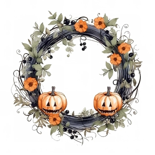 Photo happy halloween wreath generative ai