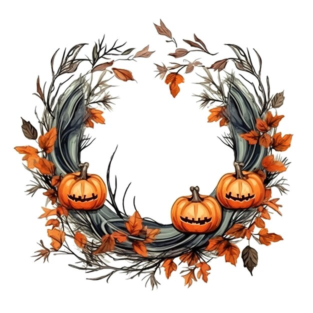 Photo happy halloween wreath generative ai