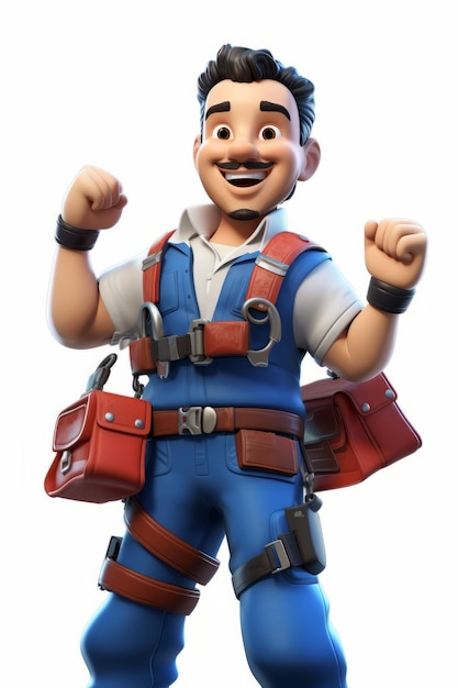 Photo happy handyman with tool belt