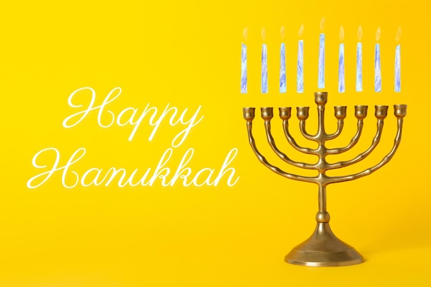 Happy Hanukkah Jewish holiday traditional attributes