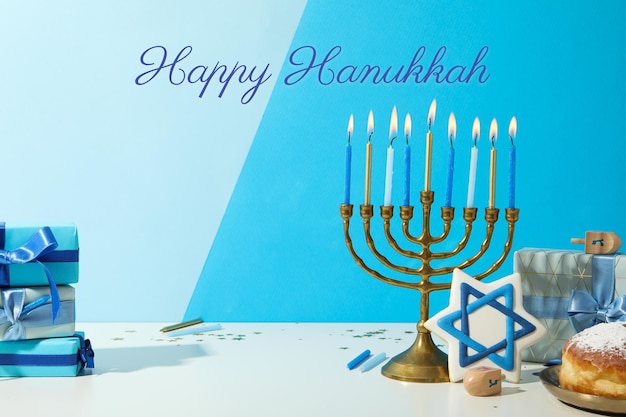happy hanukkah jewish holiday traditional attributes
