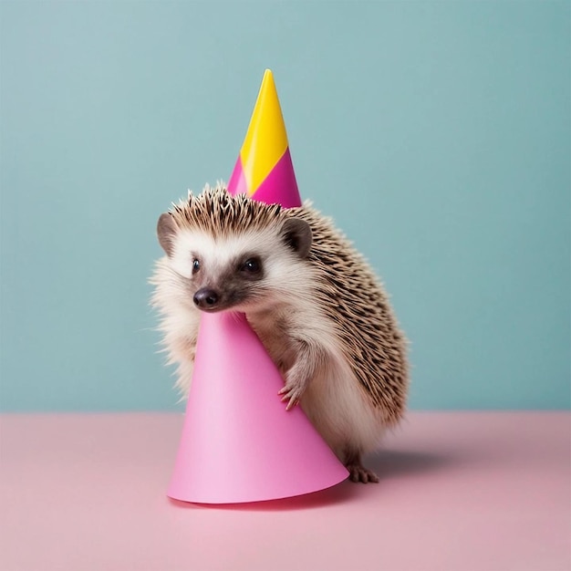 A Happy Hedgehog Wearing A Party Hat And One In Holding