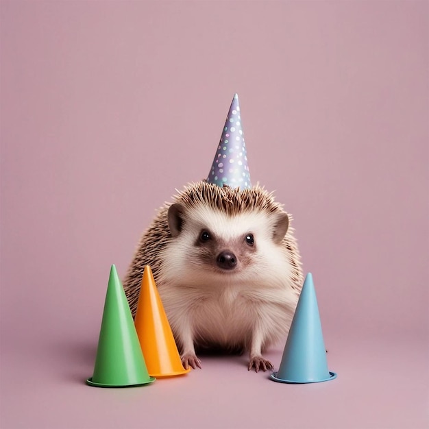 A Happy Hedgehog Wearing A Party Hat On White Background