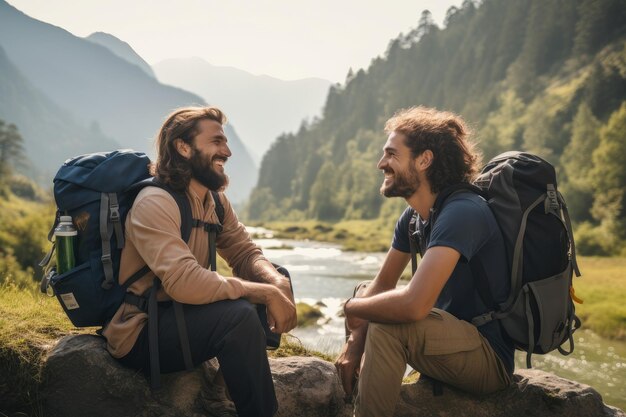 Happy hiking friends Tourism people Generate Ai