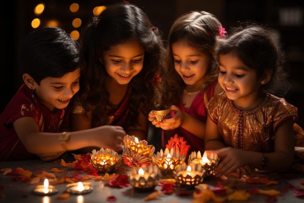 Happy hindu family celebrate Diwali Festival of Lights Diwali or Dipawali is India's holiday