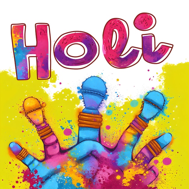 Happy Holi achtergrond met waterverf tekst effect voor het ontwerp van Holi viering post