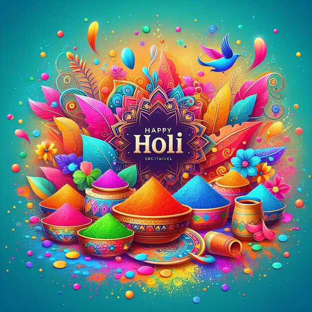 Happy Holi Caligraphy in a colorfull Background