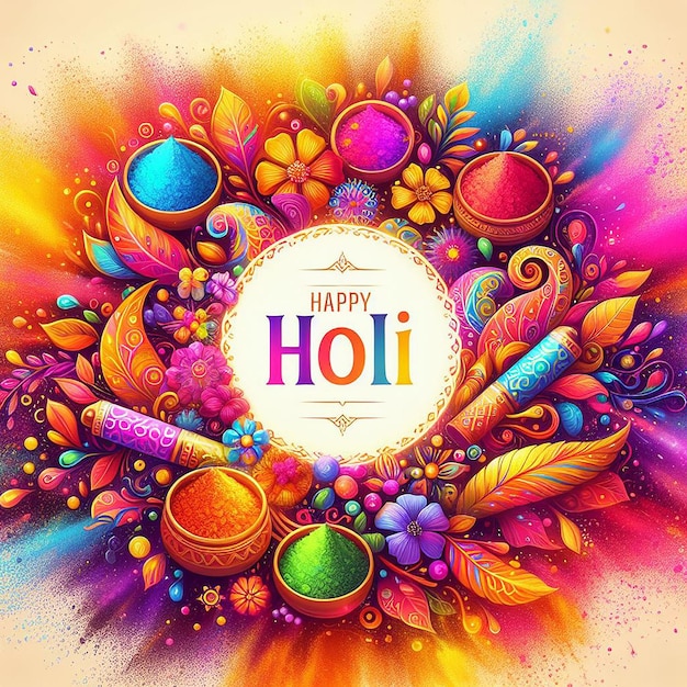 Happy Holi Caligraphy in a colorfull Background