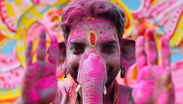 Happy Holi Festival Holi Hai indian men celebrate festival Holi in Delhi AI