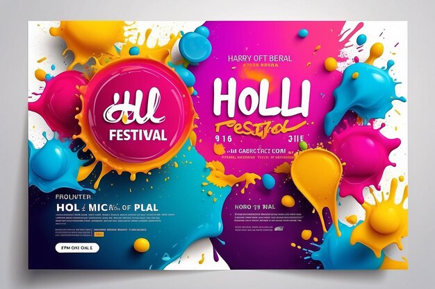Photo happy holi festival sale poster design layout with vibrant color splashes