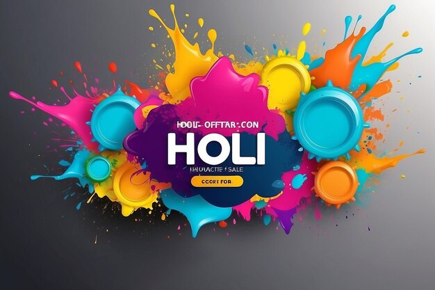 Photo happy holi festival sale poster design layout with vibrant color splashes