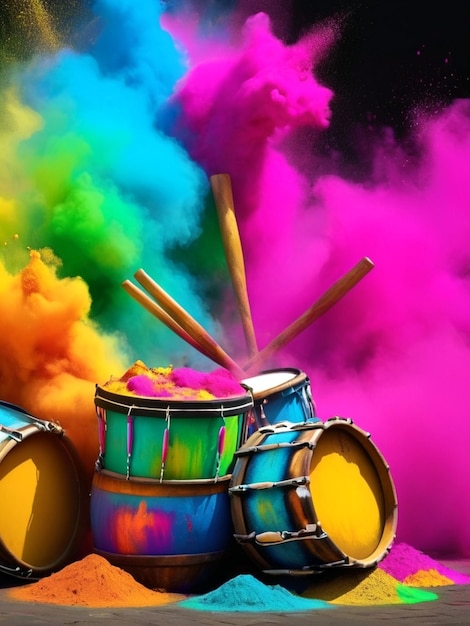 Happy Holi Festive with Colorful Drums