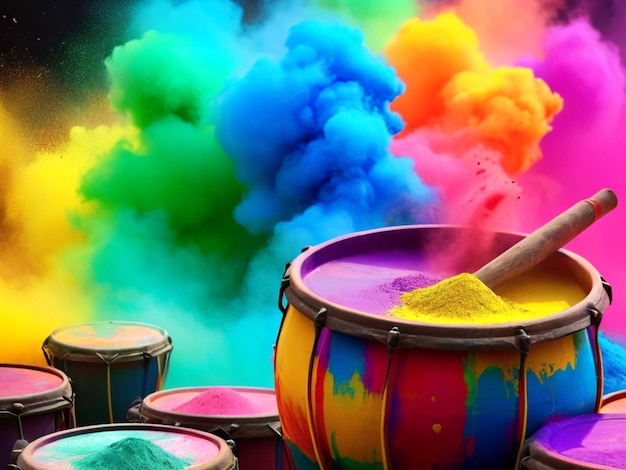 Happy Holi Festive with Colorful Drums