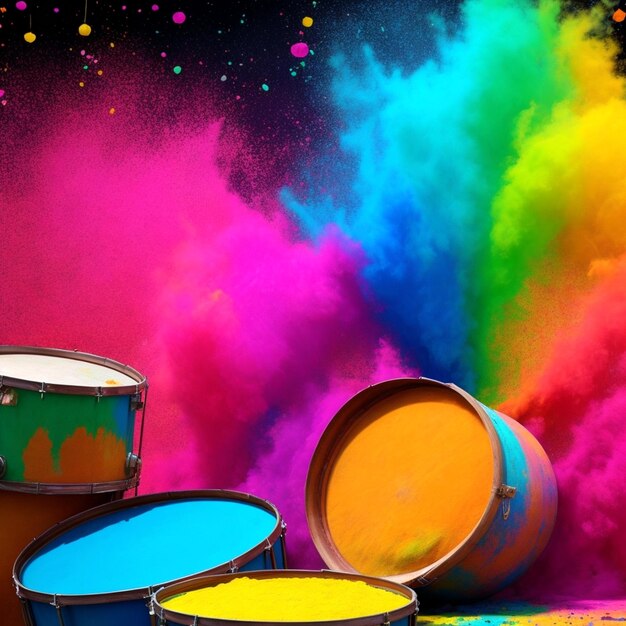 Photo happy holi festive with colorful drums