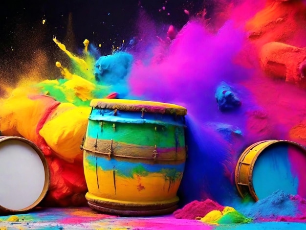 Happy Holi Festive with Colorful Drums