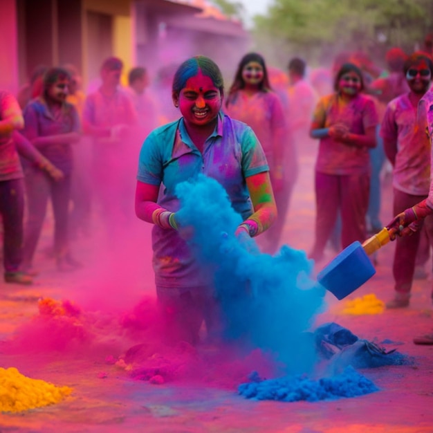 Photo happy holi indian festival of colors holi indian festival celebration