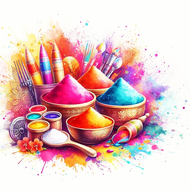 Happy Holi kleurrijke elementen potpoeder voor kaartontwerp