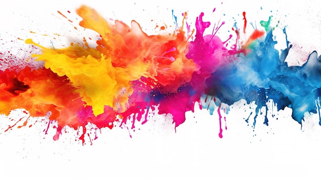 Photo happy holi splash colour isolated on white background generative ai