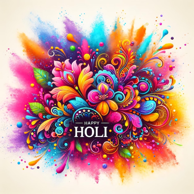 Photo happy holi typography with colorful pattern and color splash