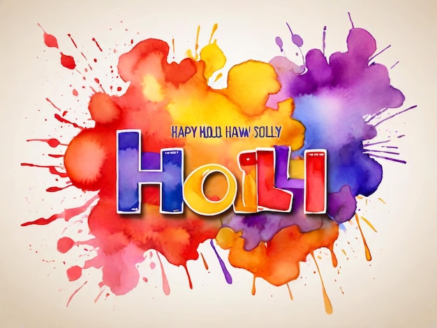 Happy Holi watercolor background concept design element and sample text Blue yellow red orange