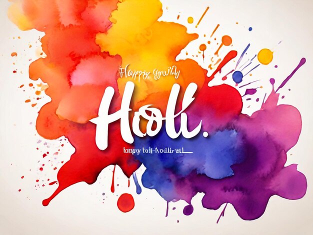 Happy Holi watercolor background concept design element and sample text Blue yellow red orange